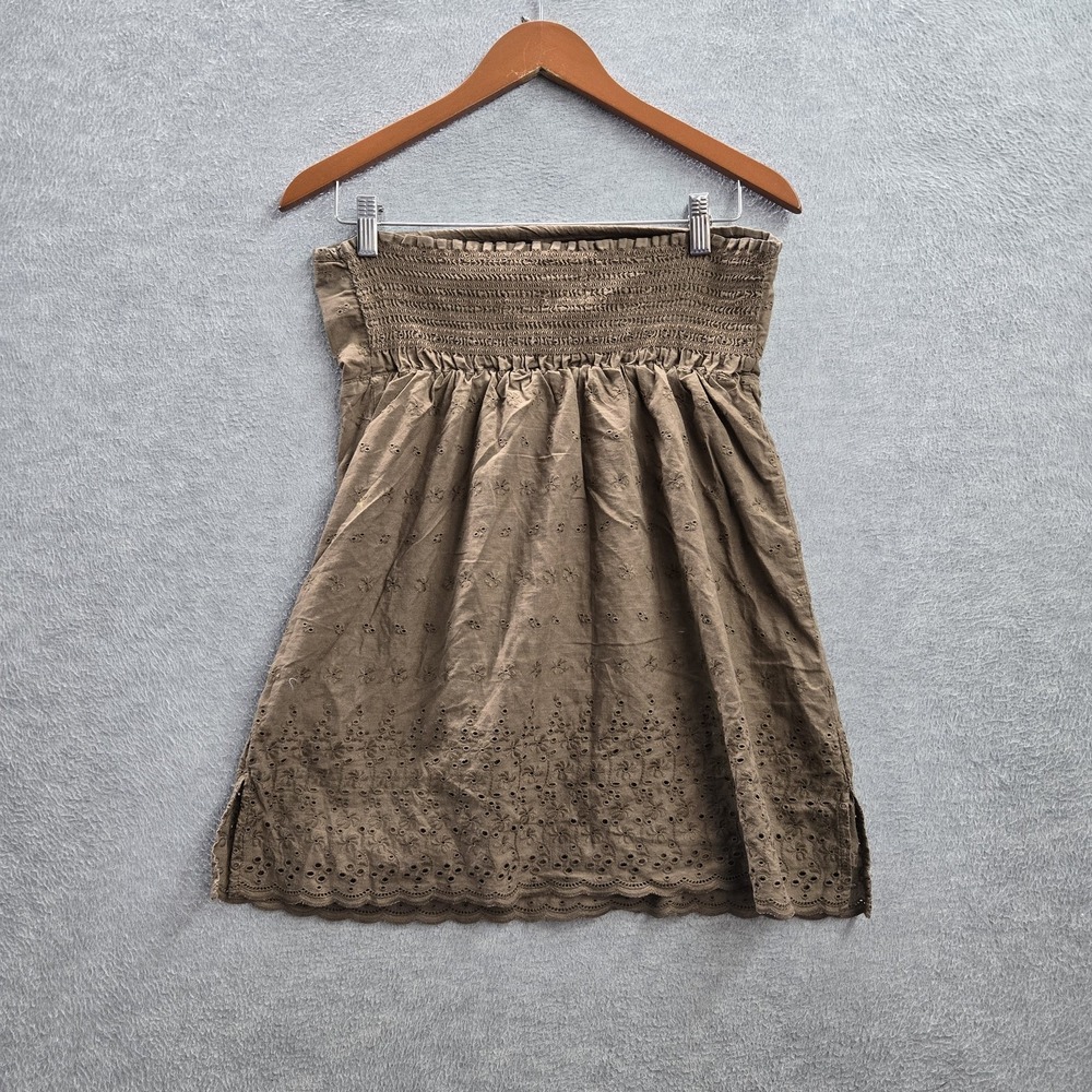 Abercrombie & Fitch Women Dress L Brown Silk Tube Embroidered Floral Cottagecore